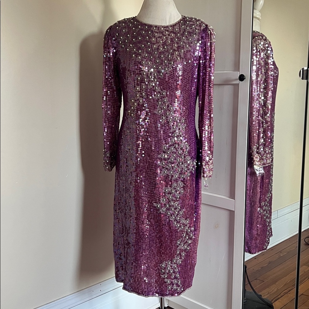 Vintage Grace Originals Lilac Purple Sequin Beaded Dress - XL - Hand Made